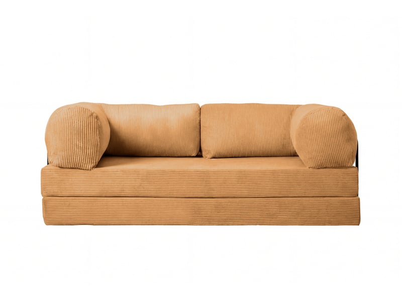 Cosima - canapé droit convertible petit velours côtelé 3 places moutarde - Conforama A