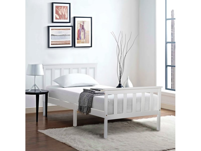  Lit simple tcqpz 90 x 200 cm avec sommier à lattes bois blanc  - Conforama E
