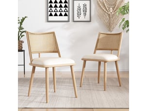 Lot de 2 chaises de salle à manger 50x48x80 cm siège en polyuréthane (pu) dossier en rotin beige