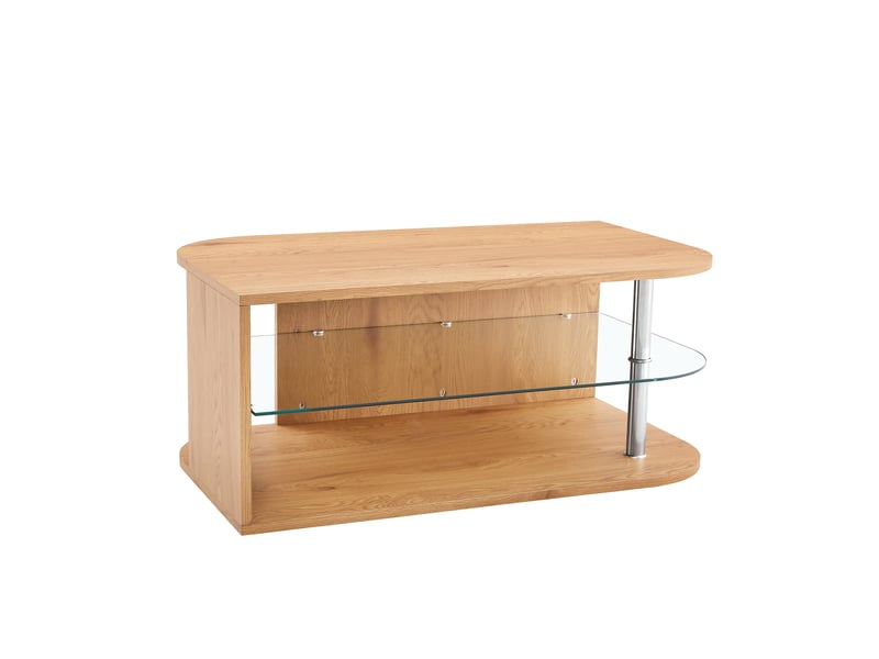  Table basse avec 2 niveaux de rangement, style scandinave, en mdf et verre trempé, bois naturel, 100 × 60 × 42 cm  - Conforama A