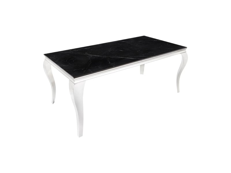  Table velena – rectangulaire 180 cm – plateau pierre frittée et acier chromé – style baroque  - Conforama A