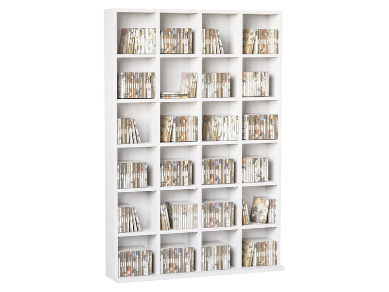  Bibliothèque à cd à 24 niveaux, hauteur réglable, en bois, 130,5 x 89 x 20 cm, blanche  - Conforama B