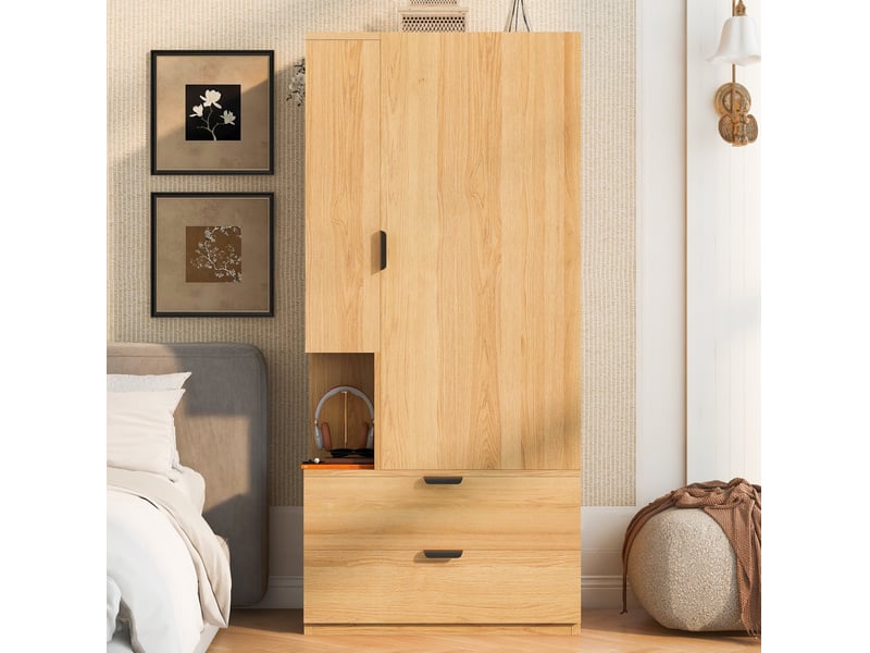  Armoire avec penderie, étagères ouvertes et 2 tiroirs, 70x50x170 cm  - Conforama D