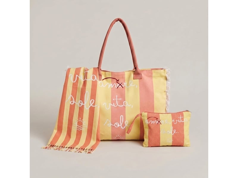  Ensemble de plage femme avec serviette, sac shopper et pochette mariel - jaune  - Conforama A