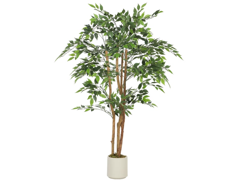  Arbre artificiel de banian en peva et bois avec branches ajustables et pot blanc en pp et ciment  - Conforama A