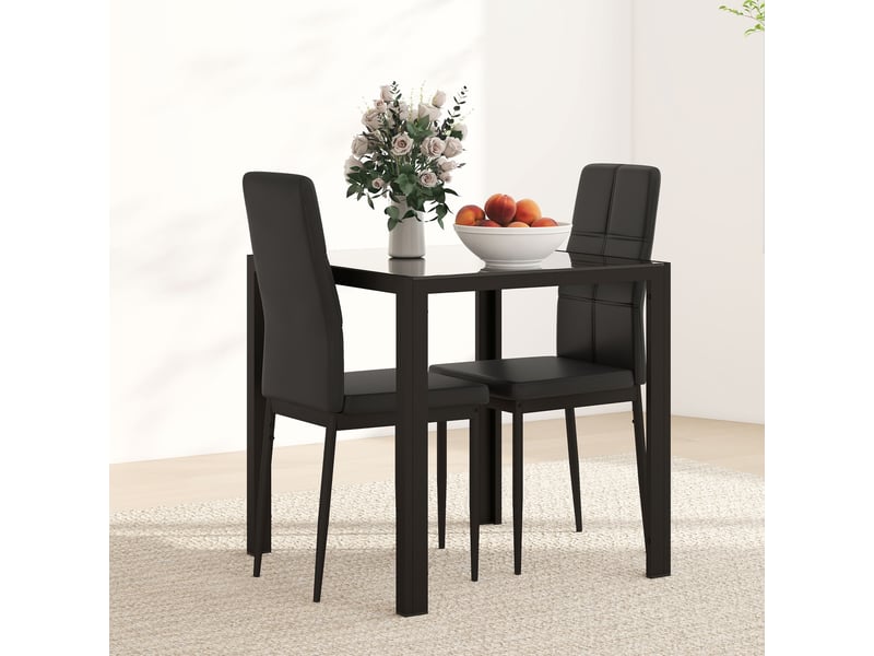  Ensemble table à manger et chaises pour 2 personnes, pour cuisine salon maison, plateau rectangulaire en verre, noir  - Conforama W