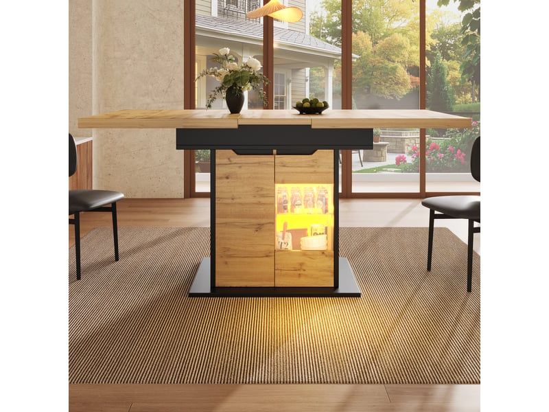 Table de cuisine rectangulaire avec allonge naturel+noir - 80x110-140max.cm led mdf table bicolore - Conforama D