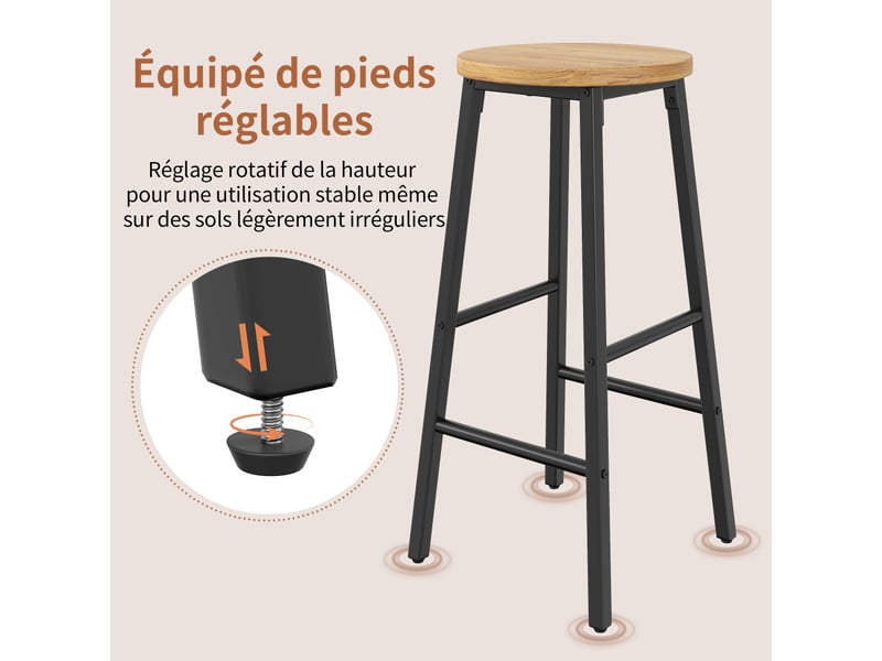  Îlot de cuisine avec 2 tabourets blanc effet bois portes vitrées et étagères réglables  - Conforama C