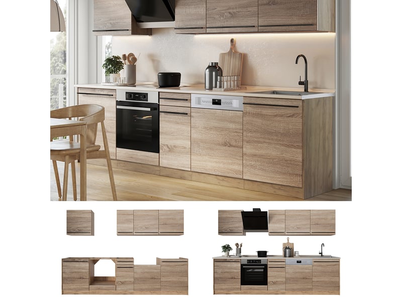  Vicco cuisine, sonomachêne doré, 280cm sans plan de travail  - Conforama D