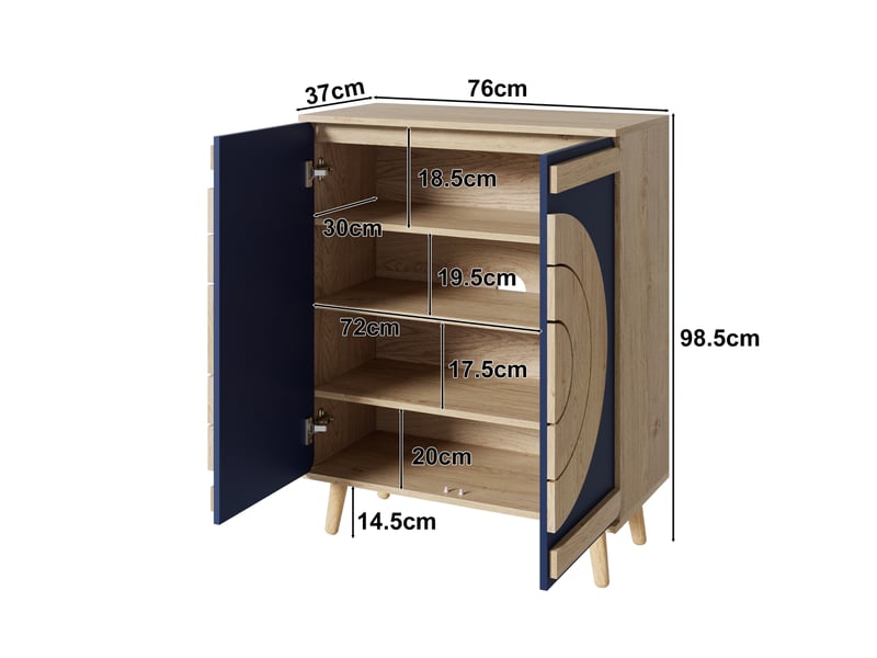  Meuble à chaussures design moderne 76x37x98.5 cm, portes rondes géométriques, rangement stable pour entrée  - Conforama C