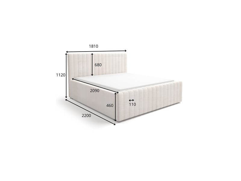  Lit eloria 160x200 gris clair avec tête de lit capitonnée et sommier inclus  - Conforama C