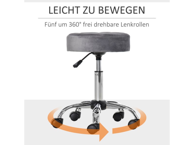  Tabouret de salon pivotant à roulettes, velours gris, base chromée, réglable 49-61 cm  - Conforama E