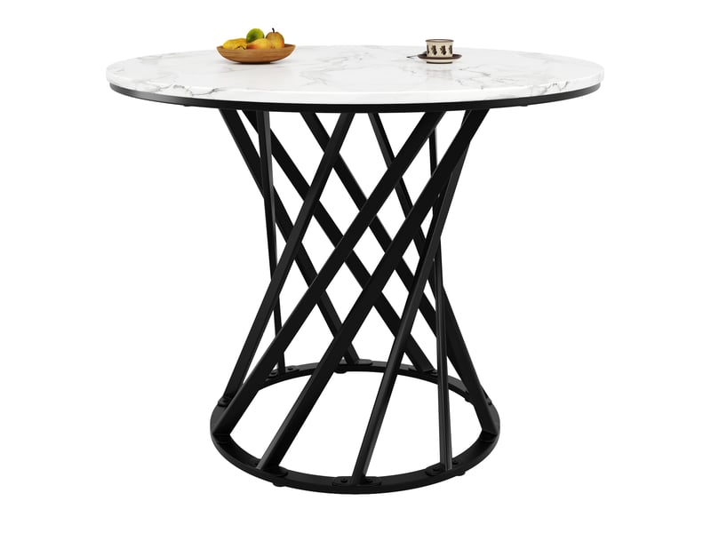  Table de salle à manger en mdf et métal pour 4 personnes 80×80×76 cm blanc et noir  - Conforama A