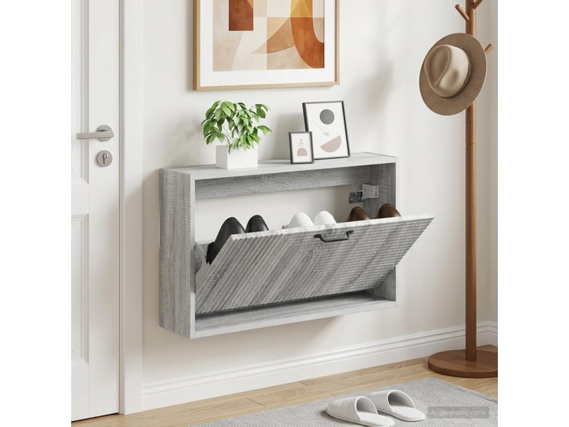  Meuble à chaussures mural, armoire à chaussures haarlem 71x17x43 cm sonoma gris  - Conforama B