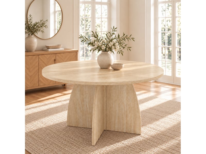  Table à manger extensible 100140180x100 cm ovale mdf travertin, conception télescopique, design minimaliste  - Conforama B