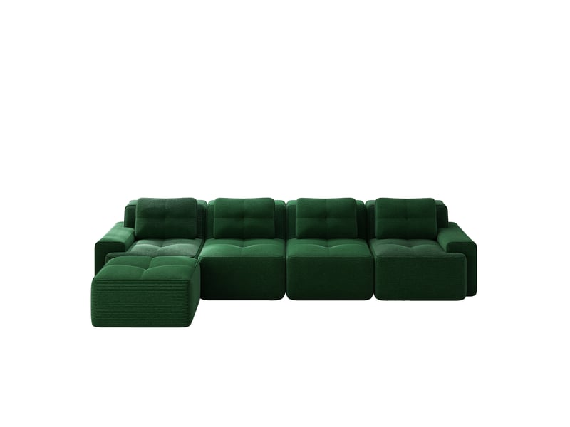  Canapé modulable 4 places en velours côtelé vert avec méridienne en l  - Conforama A