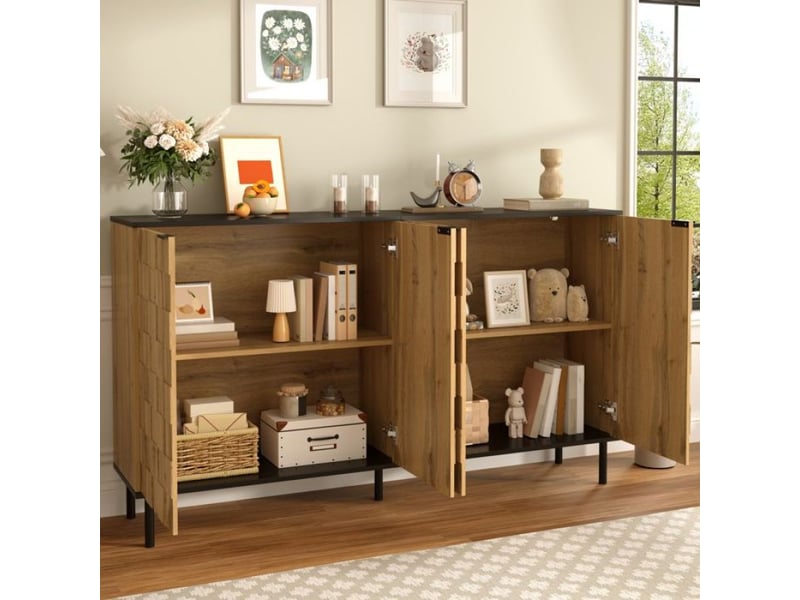  Buffet moderne, en mosaïque, meuble à quatre portes, meuble de rangement en bois pour le salon et le couloir, aggloméré, pieds métalliques  - Conforama D