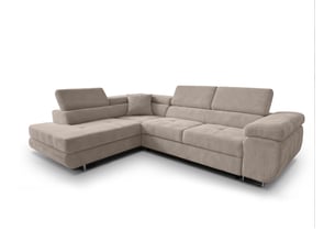 Canapé d'angle gauche convertible <strong>AX LIVING </strong> <strong>Konak</strong> 5 places Velours côtelé beige avec coffre de rangement