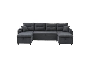 Canapé d'angle droit convertible Morn Vibe 4 places Coton / Lin gris avec coffre de rangement