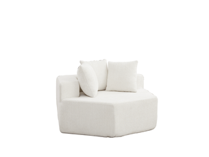 Canapé droit, hexagonal contemporain, design modulaire, assise individuelle en velours chenille, beige