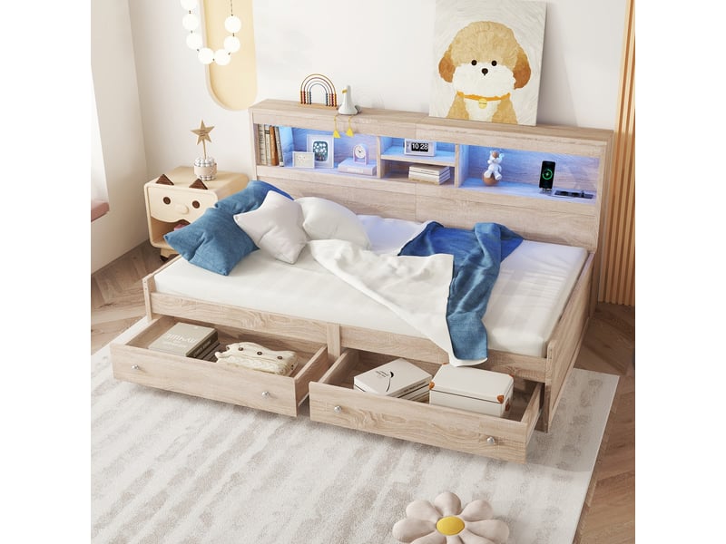  Lit convertible en panneaux de particules naturel 90x200 cm  - Conforama E