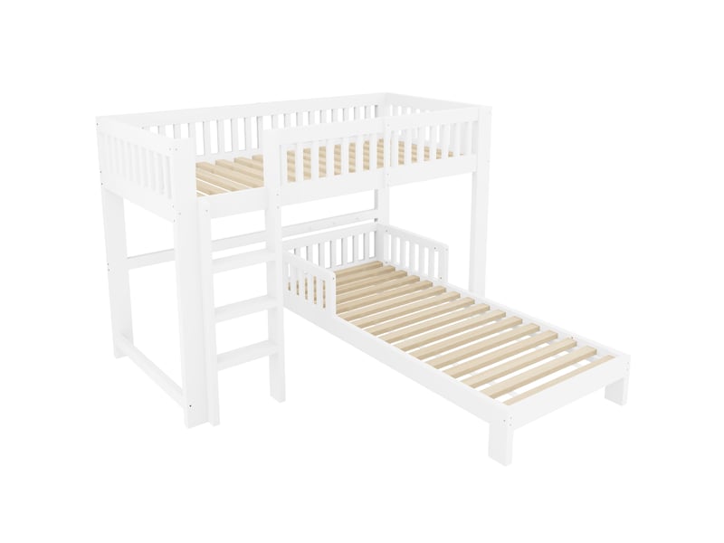 Lit enfant modulable 90×200 cm avec lit mezzanine et lit simple, blanc - Conforama D