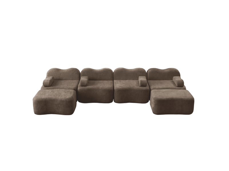  Canapé modulable 4 places en u avec 2 poufs en velours marron  - Conforama A