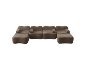 Canapé modulable 4 places en u avec 2 poufs en velours marron