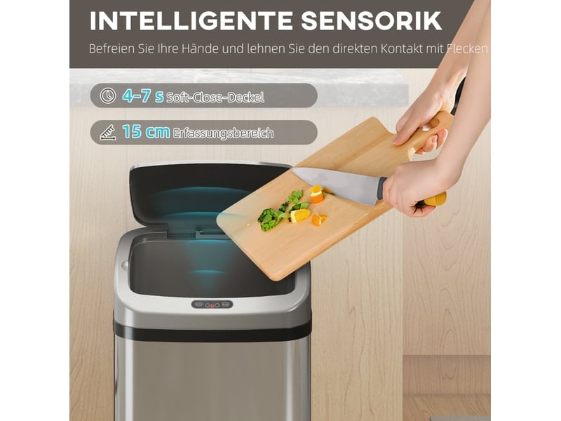  Poubelle automatique à capteur 48 l 33x25x69 cm – argent – ouverture infrarouge sans contact hygiénique  - Conforama E