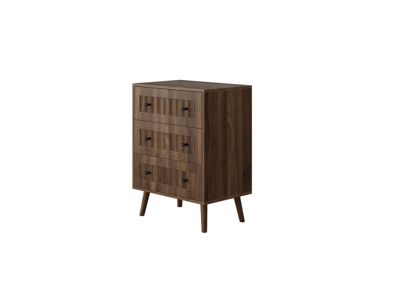 Commode 3 tiroirs 60x40x78 cm – noyer – façade rainurée, rangement compact pour chambre, salon ou entrée - Conforama A