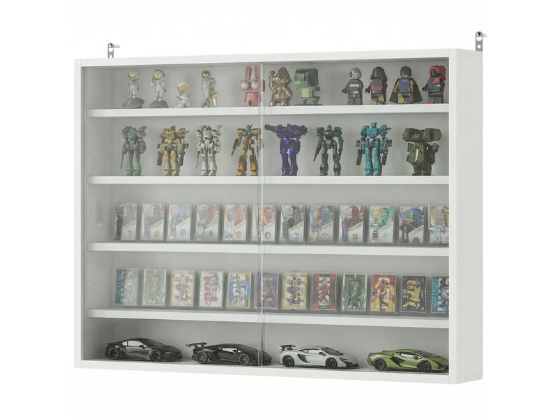  Vitrine murale en bois avec étagères réglables et 2 portes coulissantes en verre 80 x 9,5 x 60 cm blanc  - Conforama B