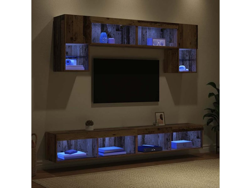  Unités murales tv avec led 6 pc bois ancien bois d'ingénierie shl43148  - Conforama E