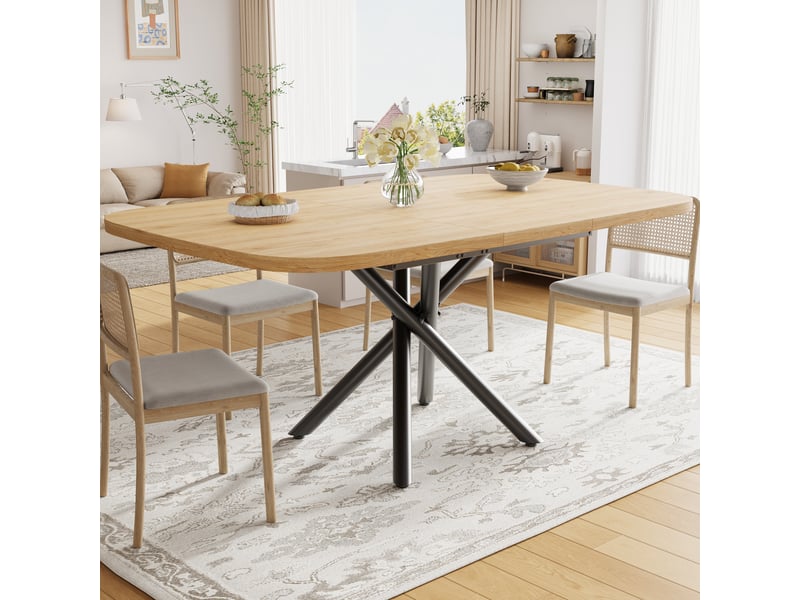  Table de cuisine extensible 115-155-195x115x75cm pour 4 à 8 personnes, piètement métallique en x robuste et hauteur des pieds réglable, chêne evarich - Conforama B