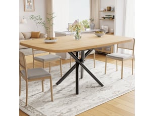 Table de cuisine extensible 115-155-195x115x75cm pour 4 à 8 personnes, piètement métallique en x robuste et hauteur des pieds réglable, chêne