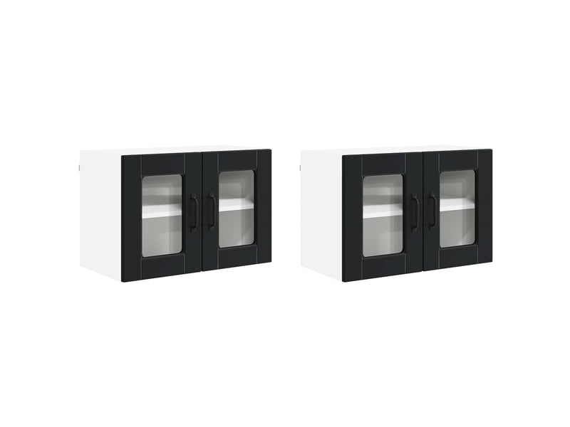  Meuble mural de cuisine, cabinet en verre mural 2 pcs noir bois d'ingénierie shl9901  - Conforama A