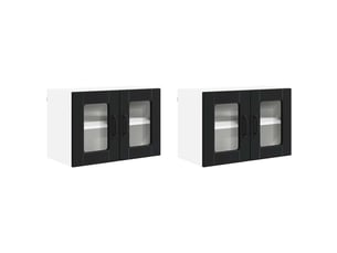 Meuble mural de cuisine, cabinet en verre mural 2 pcs noir bois d'ingénierie shl9901