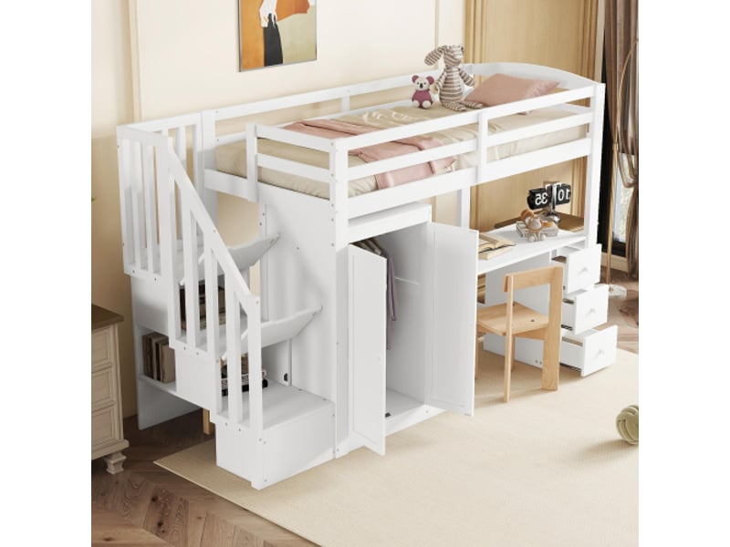  Lit mezzanine 90x200 cm coloris blanc pin lit enfant blanc - Conforama E