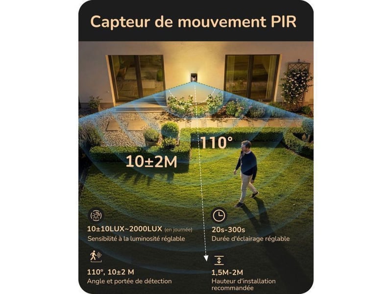 Sonnette murale exterieur detecteur de mouvement pir ip44 aluminium noir e27 110° 370618_AACLB04029_6_DROPFR - Conforama B