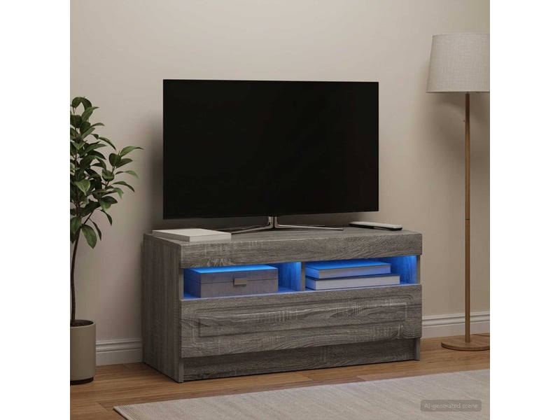 Meuble tv - banc tv - meuble de rangement led sonoma gris bois d'ingénierie - Conforama D