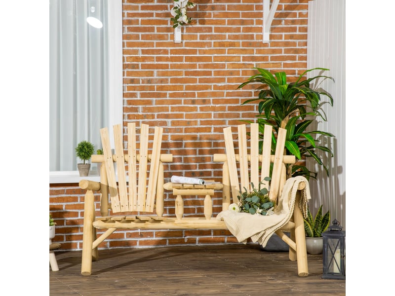 Ensemble banc de jardin pour 2 personnes, table intégrée, bois naturel, 157 x 88 x 103 cm  - Conforama C