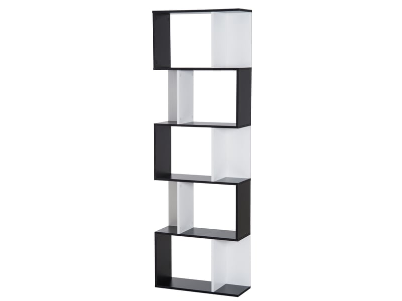  Bibliothèque en bois à 5 étagères avec séparateur, 60 x 24 x 184,5 cm, noir et blanc  - Conforama B