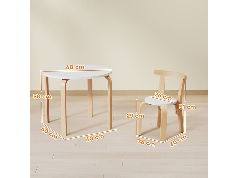  Ensemble table et chaises en bois 5 pièces pour enfants de 3 à 8 ans, blanc, bords arrondis  - Conforama D