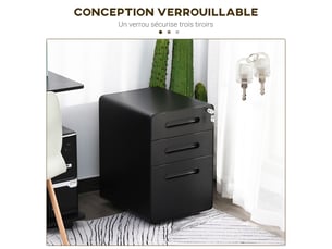 Caisson bureau mobile verrouillable avec 3 tiroirs pour format a4, lettre, 39 x 48 x 59 cm, légal, noir