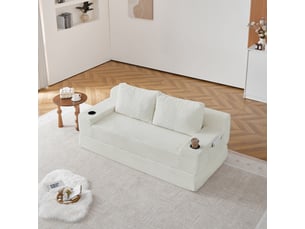 Canapé-lit 2 en 1 180 cm, canapé convertible avec porte-gobelets, poches de rangement, 2 coussins, tissu côtelé