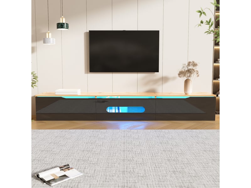  Meuble tv 180 cm noir et décor bois – led 16 couleurs, à poser ou mural  - Conforama B