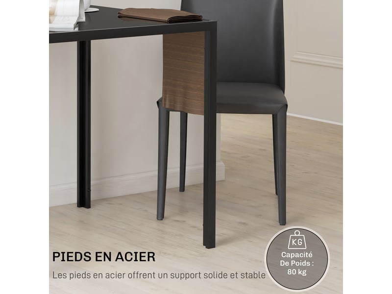 Table à manger pour 4 personnes, 75 x 75 x 75 cm, table de cuisine avec plateau en verre trempé et pieds en acier, noir - Conforama E