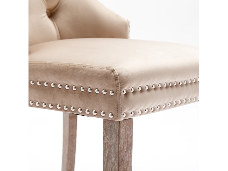  Lot de 4 chaise de salle à manger avec heurtoir de porte chaise rembourrée en velours, couleur beige  - Conforama R