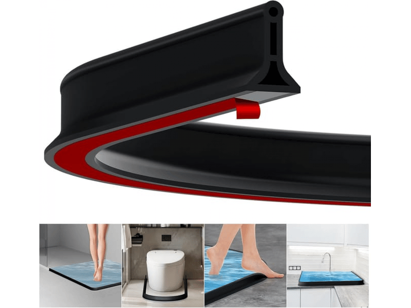 Bordure de receveur de douche pliable en silicone, seuil de douche flexible pour cuisine, salle de bain, séparation sechumide, 2 m, noir  - Conforama A