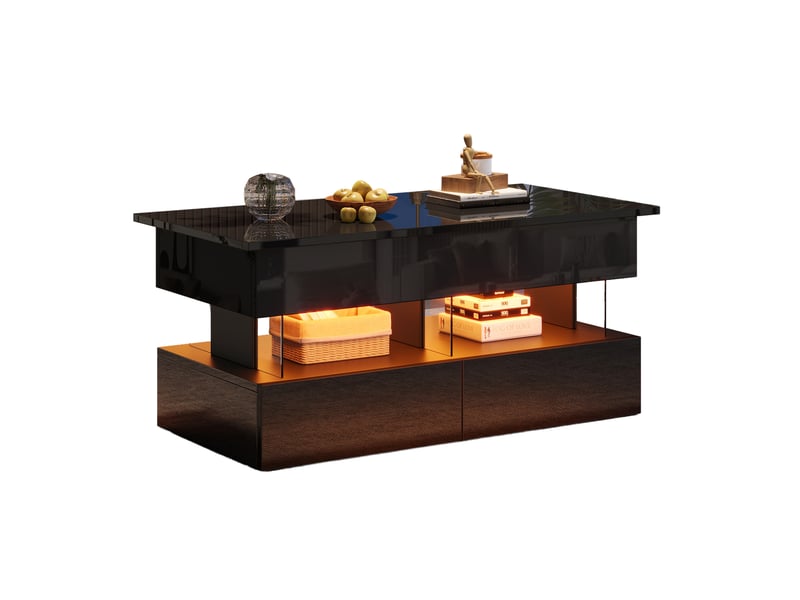  Table basse relevable avec 2 tiroirs, rangement caché, niche ouverte et led pour salon, 100 × 50 × 46 cm  - Conforama A