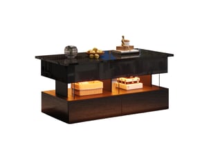 Table basse relevable avec 2 tiroirs, rangement caché, niche ouverte et led pour salon, 100 × 50 × 46 cm